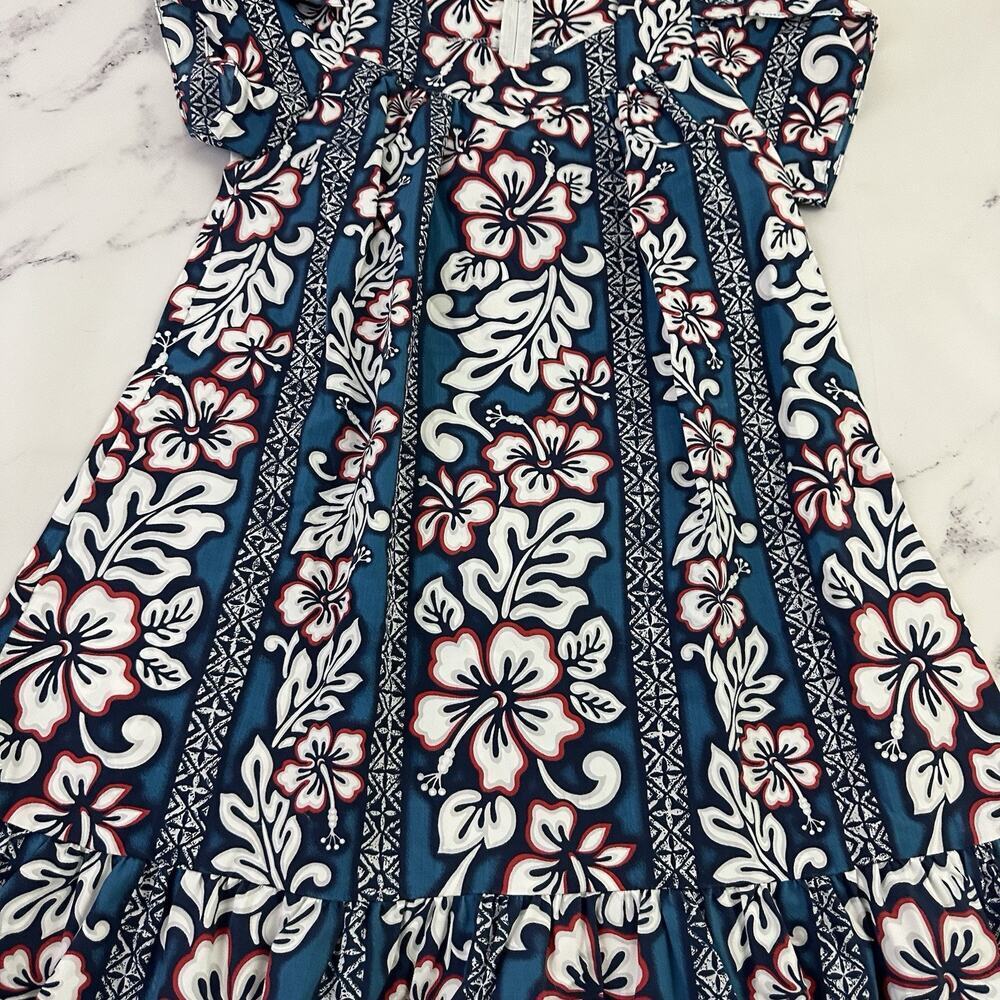 Royal Creations Womens Vintage 80s Muumuu Shift Dress Size M Blue Red Hawaiian - Picture 3 of 10